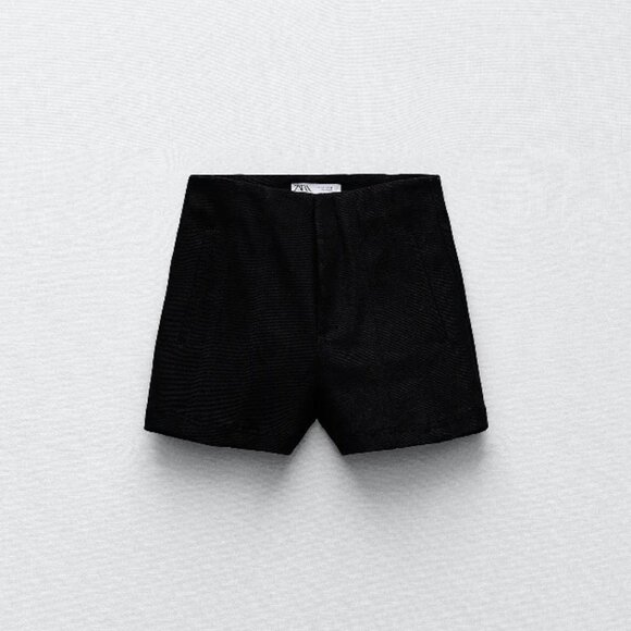 NWOT Zara black high waist tonal top stitched cotton blend shorts, M - Picture 6 of 12